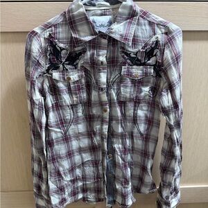 Roar Women's Plaid Button Down Shirt with Embroidery